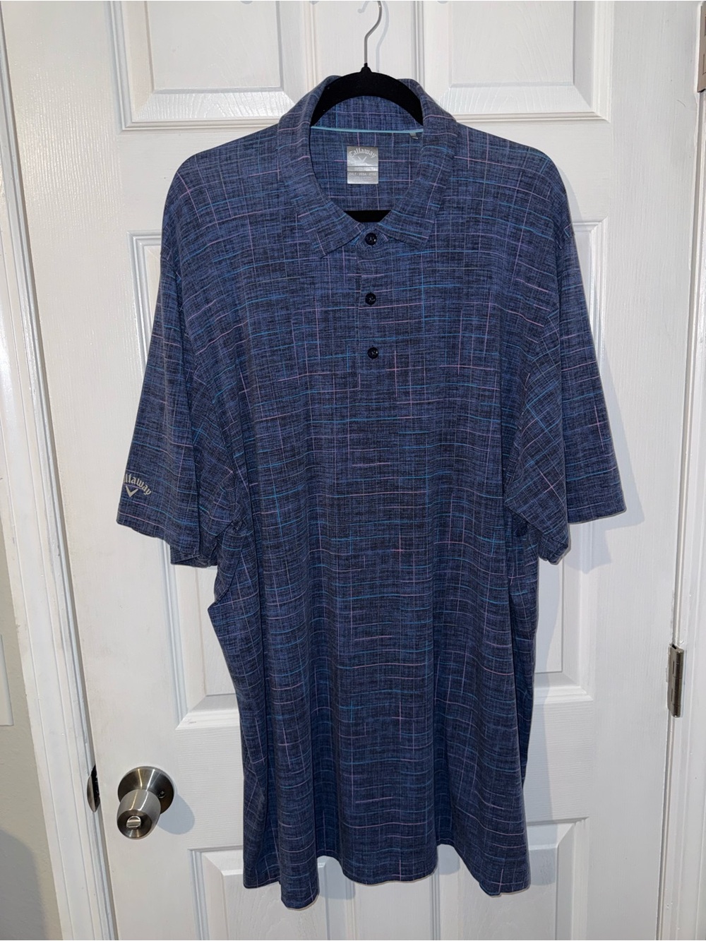 Callaway Opti-Dri Men's Golf Polo Shirt Grid Blue Purple Short Sleeve 2XLT Tall